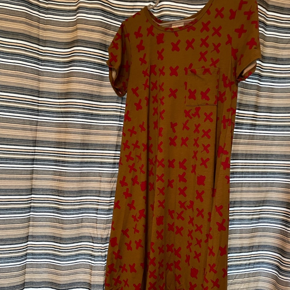 Lularoe S Carly Red and Brown Dress